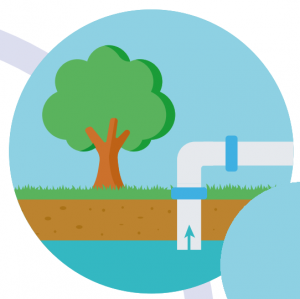 Illustration représentant un tuyau pompant l'eau d'une rivière